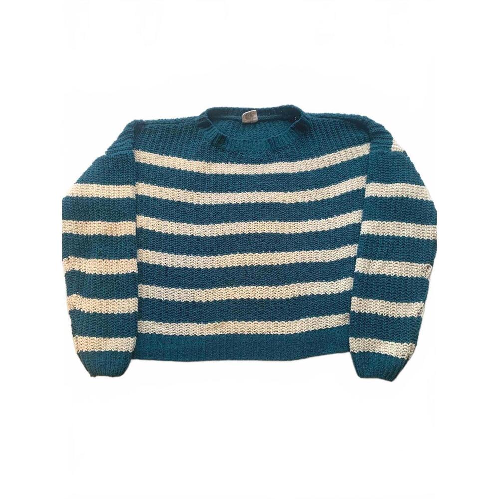 Green and white striped boxy sweater